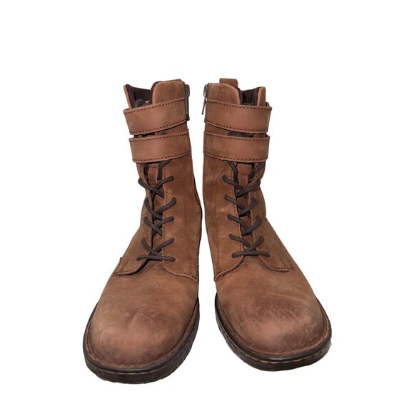 BORN Camryn Genuine Leather Brown Double Buckle Strap Lace-Up Cognac Boots 8.5 - Picture 6 of 15
